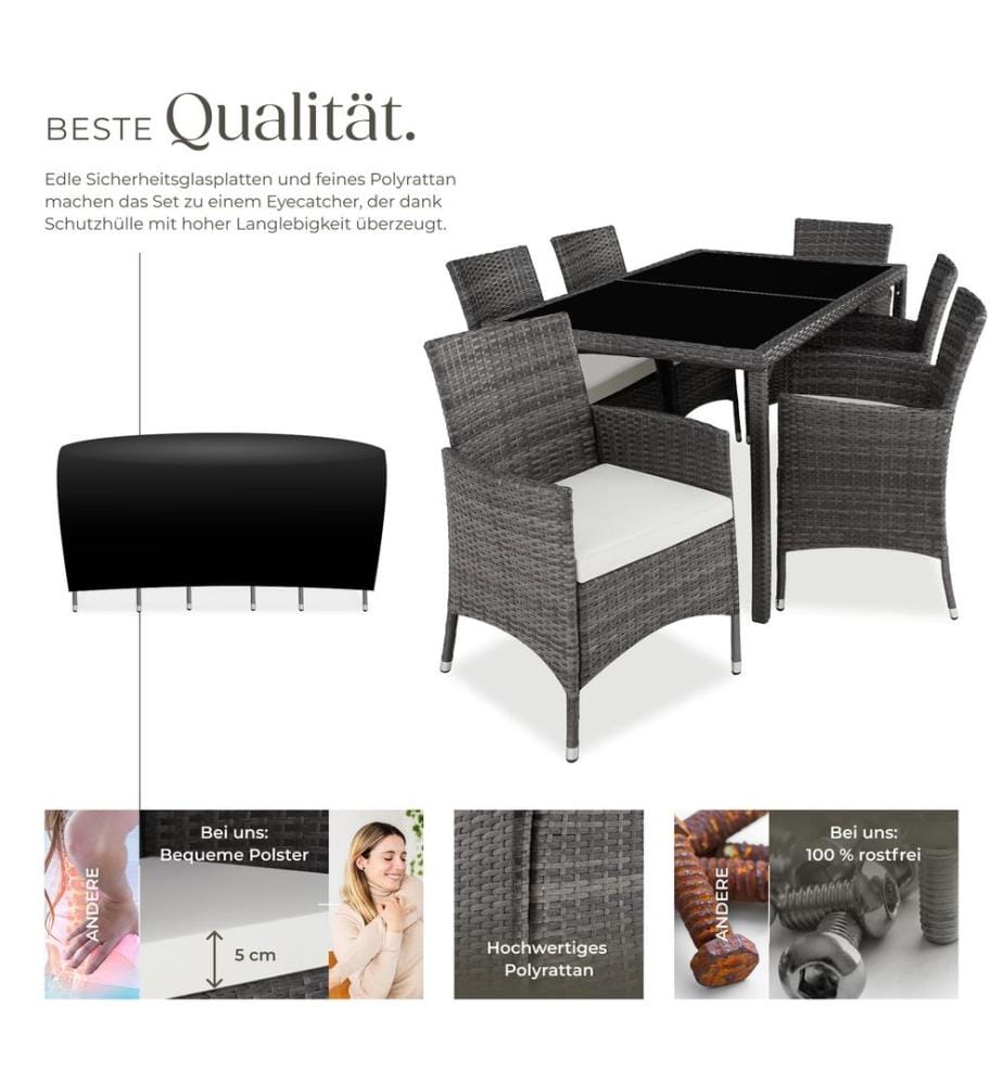 Salon de jardin 6 places avec housse de protection - grisblanc