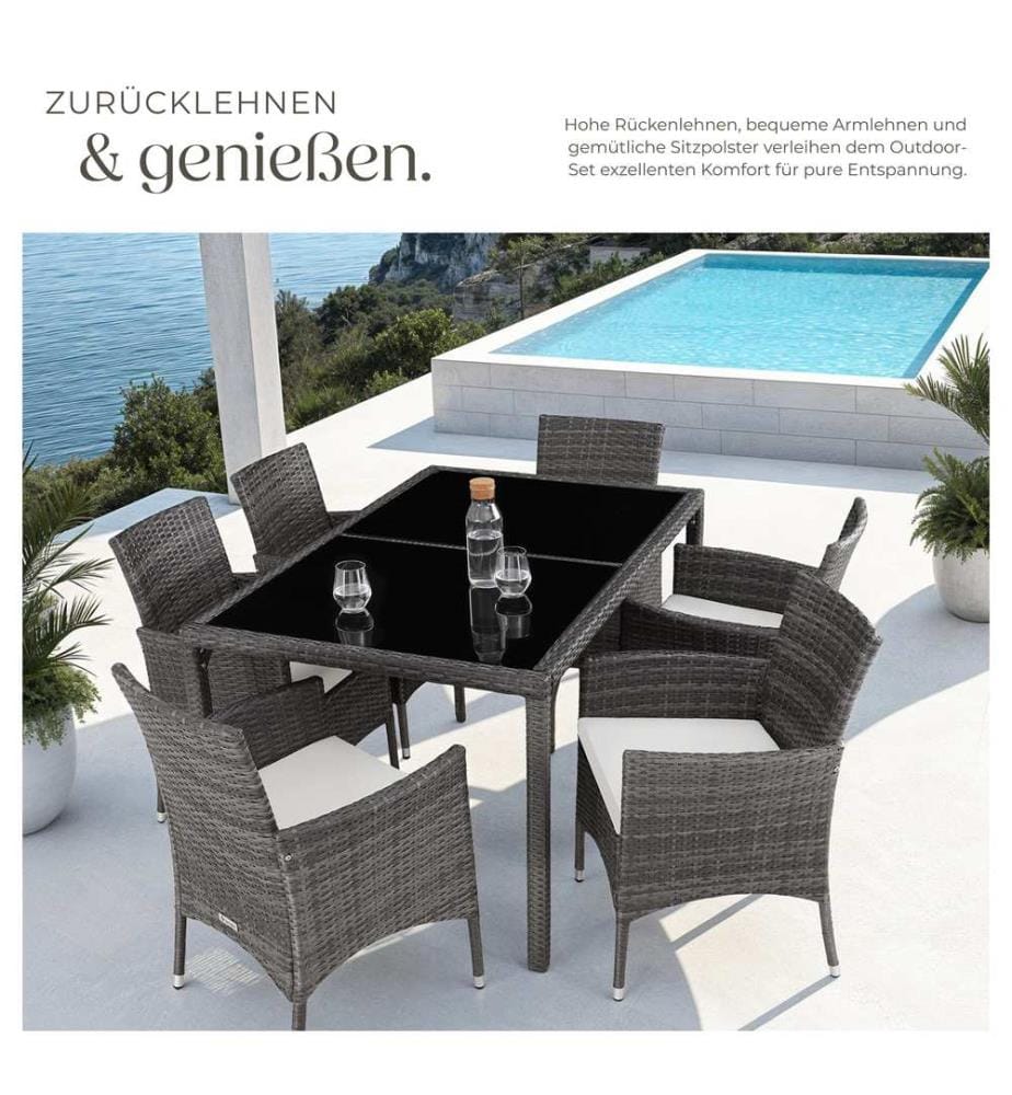 Salon de jardin 6 places avec housse de protection - grisblanc
