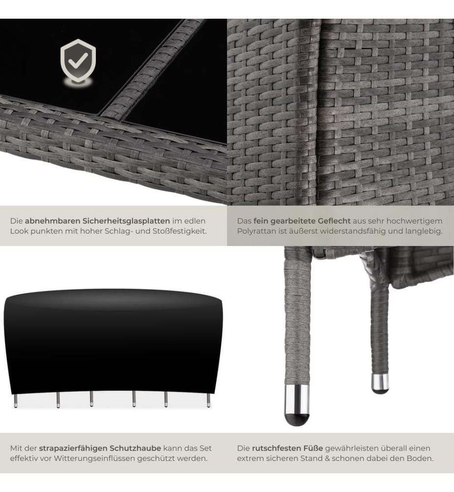 Salon de jardin 6 places avec housse de protection - grisblanc