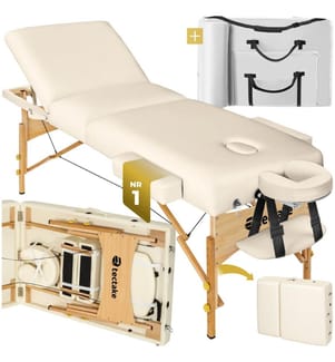 3 Zonen Massageliege Somwang mit 7,5 cm Polsterung und Holzgestell - beige