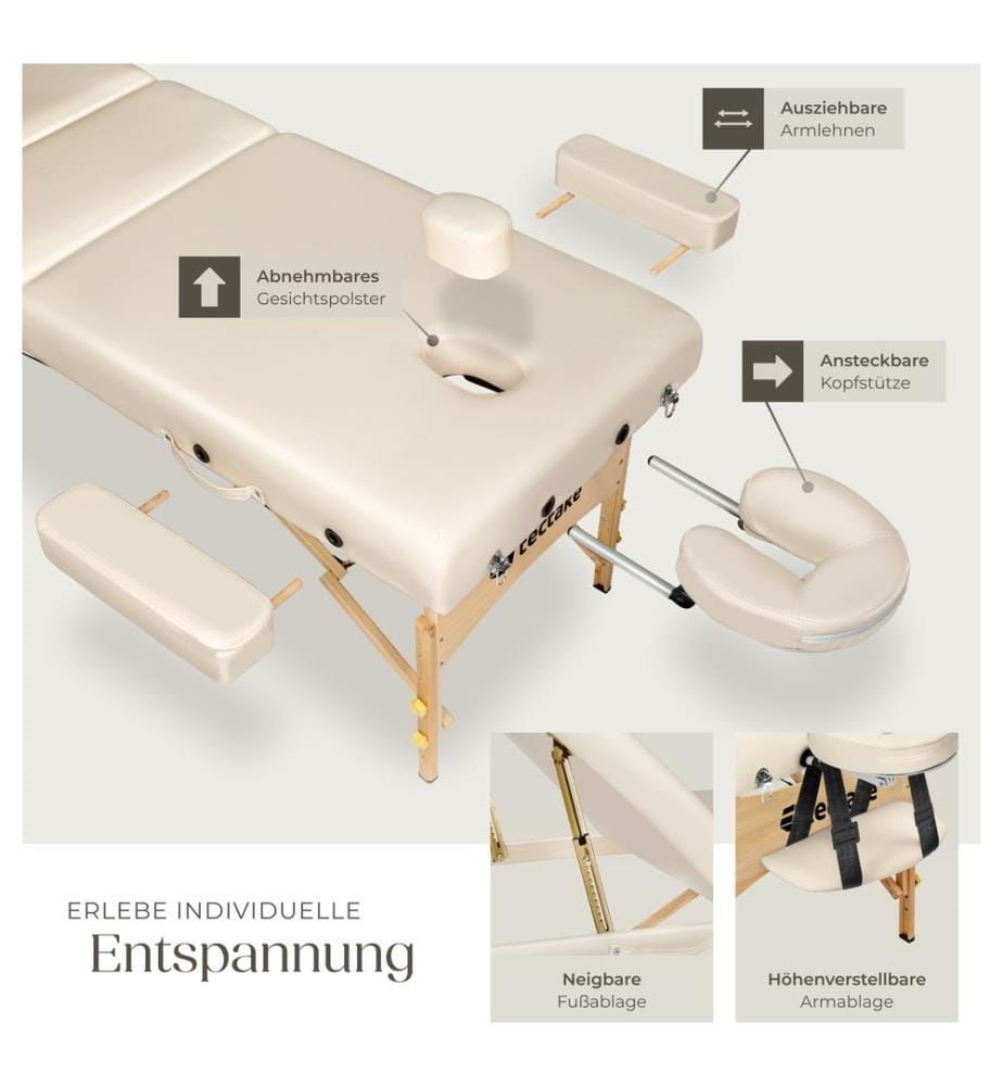 Table de massage Somwang 3 zones avec rembourrage de 7,5 cm et châssis en bois - beige