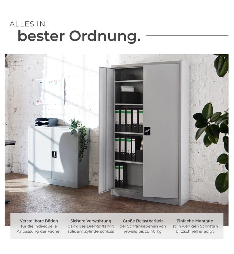 Aktenschrank Blain mit 5 Böden 40x80x180 cm - grau