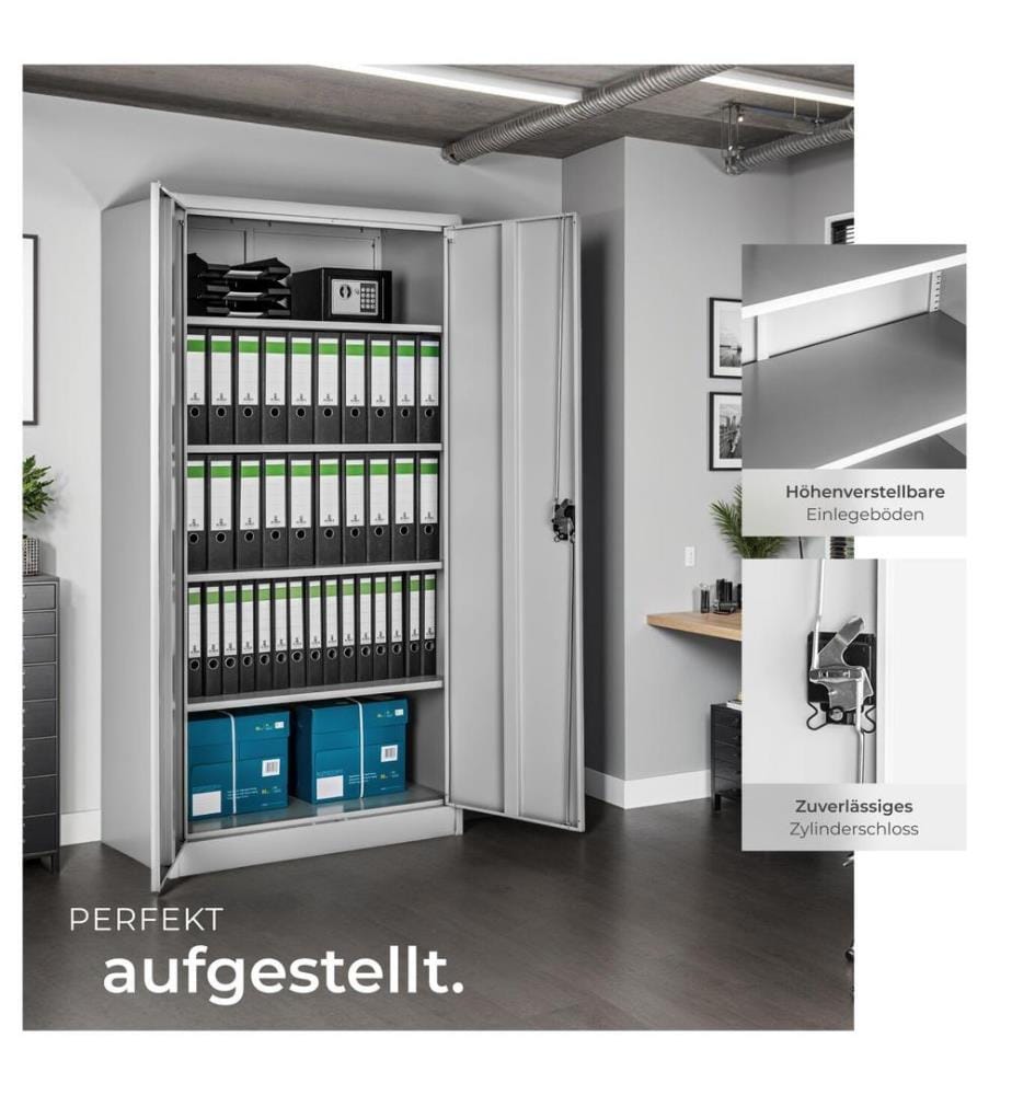 Aktenschrank Blain mit 5 Böden 40x80x180 cm - grau