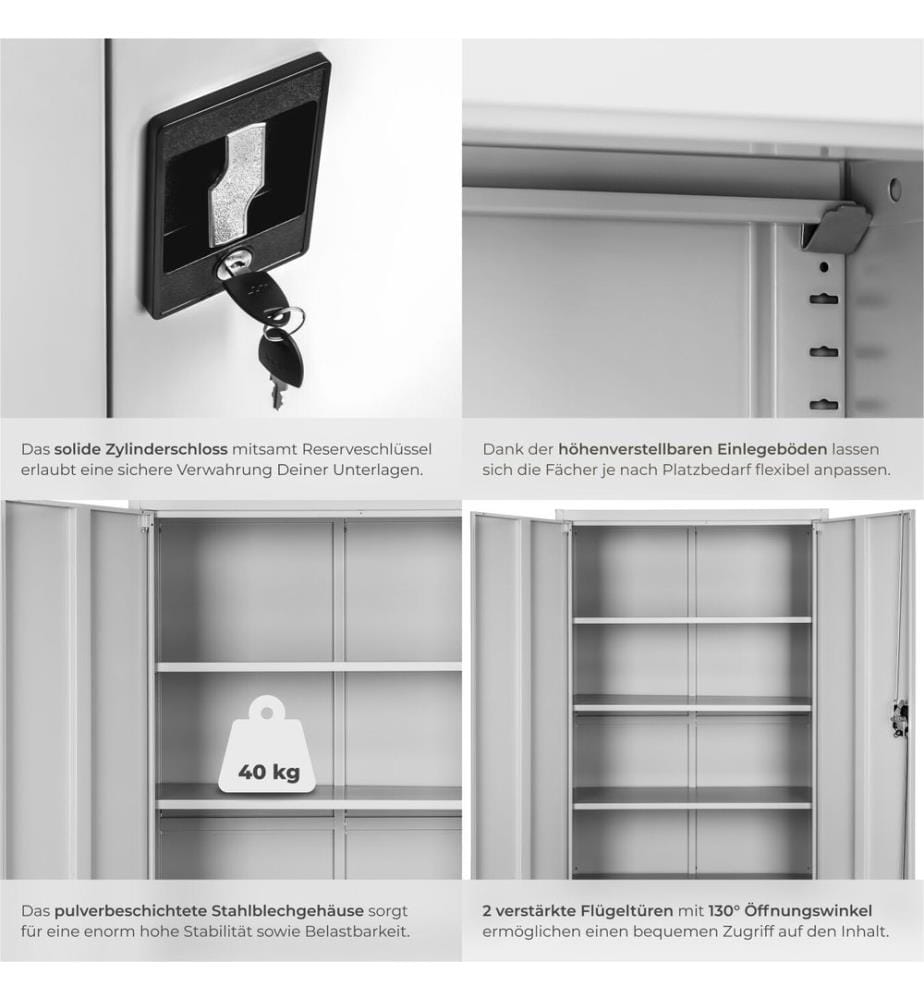 Aktenschrank Blain mit 5 Böden 40x80x180 cm - grau