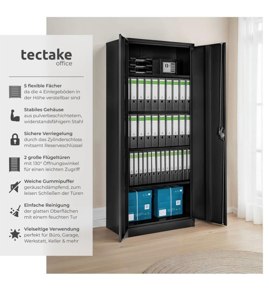 Aktenschrank Blain mit 5 Böden 40x80x180 cm - schwarz