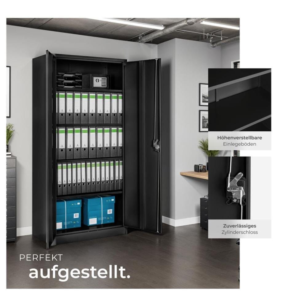 Aktenschrank Blain mit 5 Böden 40x80x180 cm - schwarz
