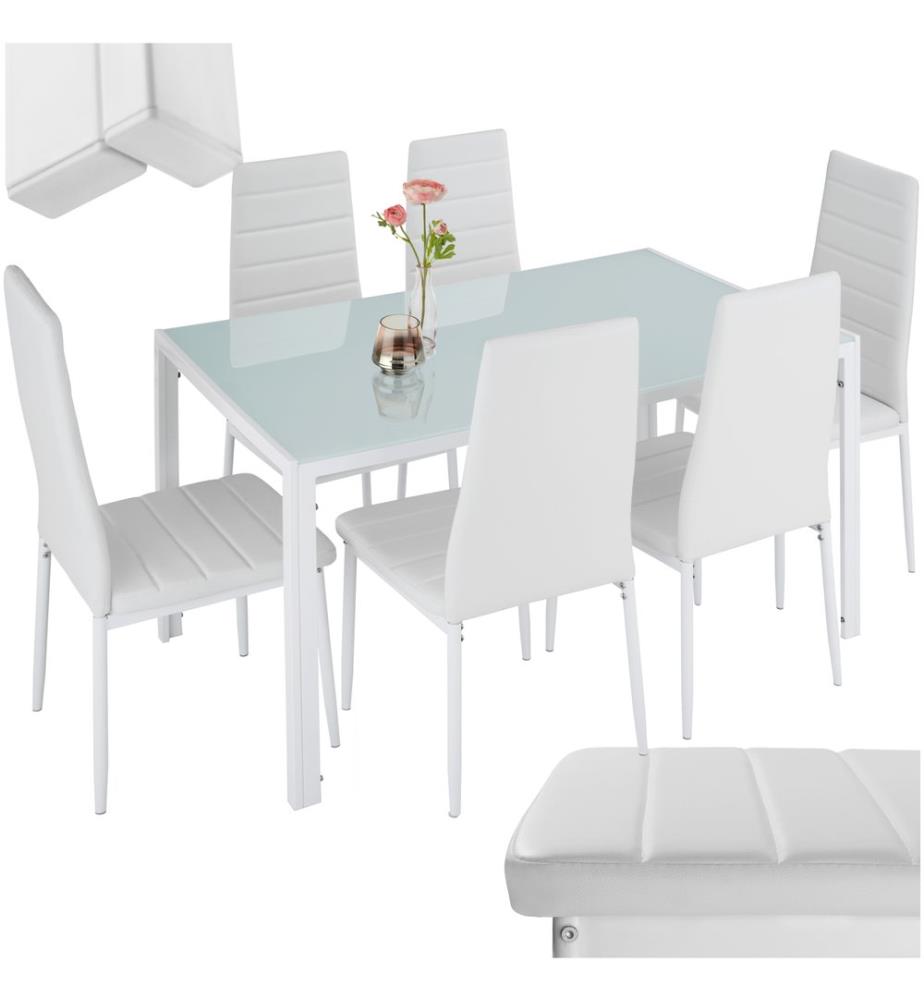 Ensemble table 6 chaises - blancblanc