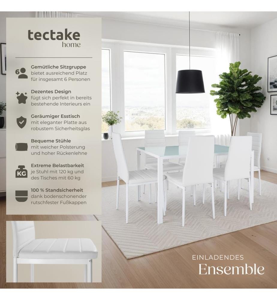 Ensemble table 6 chaises - blancblanc