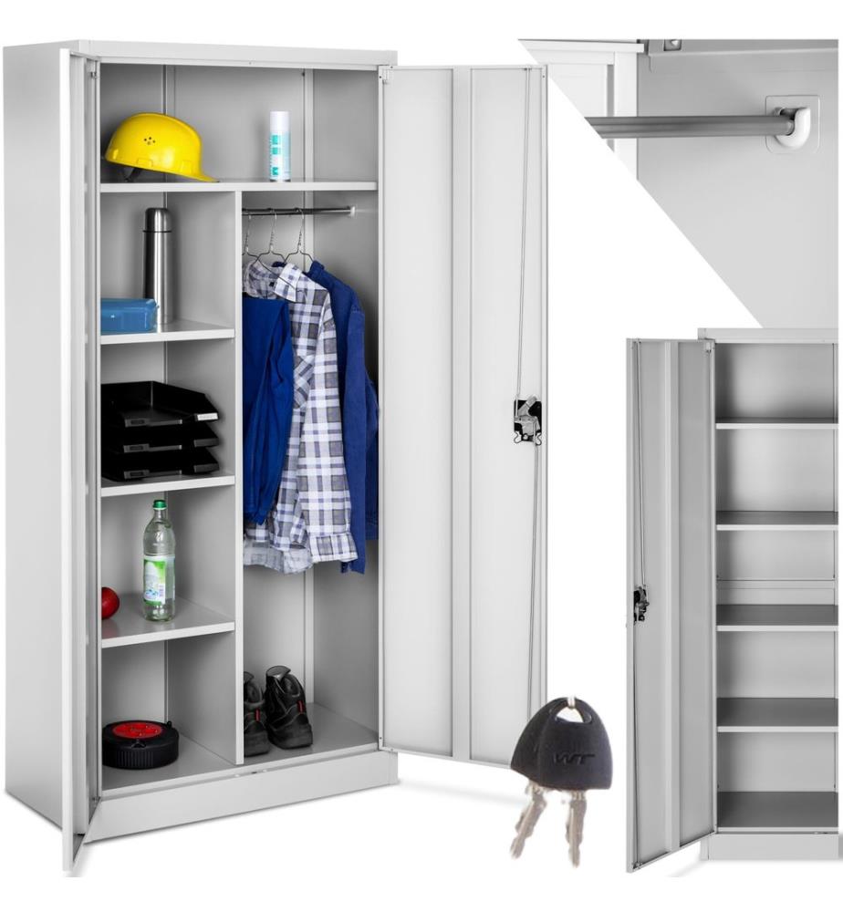 Armadio portadocumenti a 6 scomparti e asta appendiabiti - grigio, 80 cm