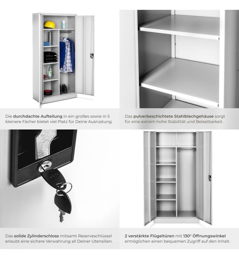 Armadio portadocumenti a 6 scomparti e asta appendiabiti - grigio, 80 cm