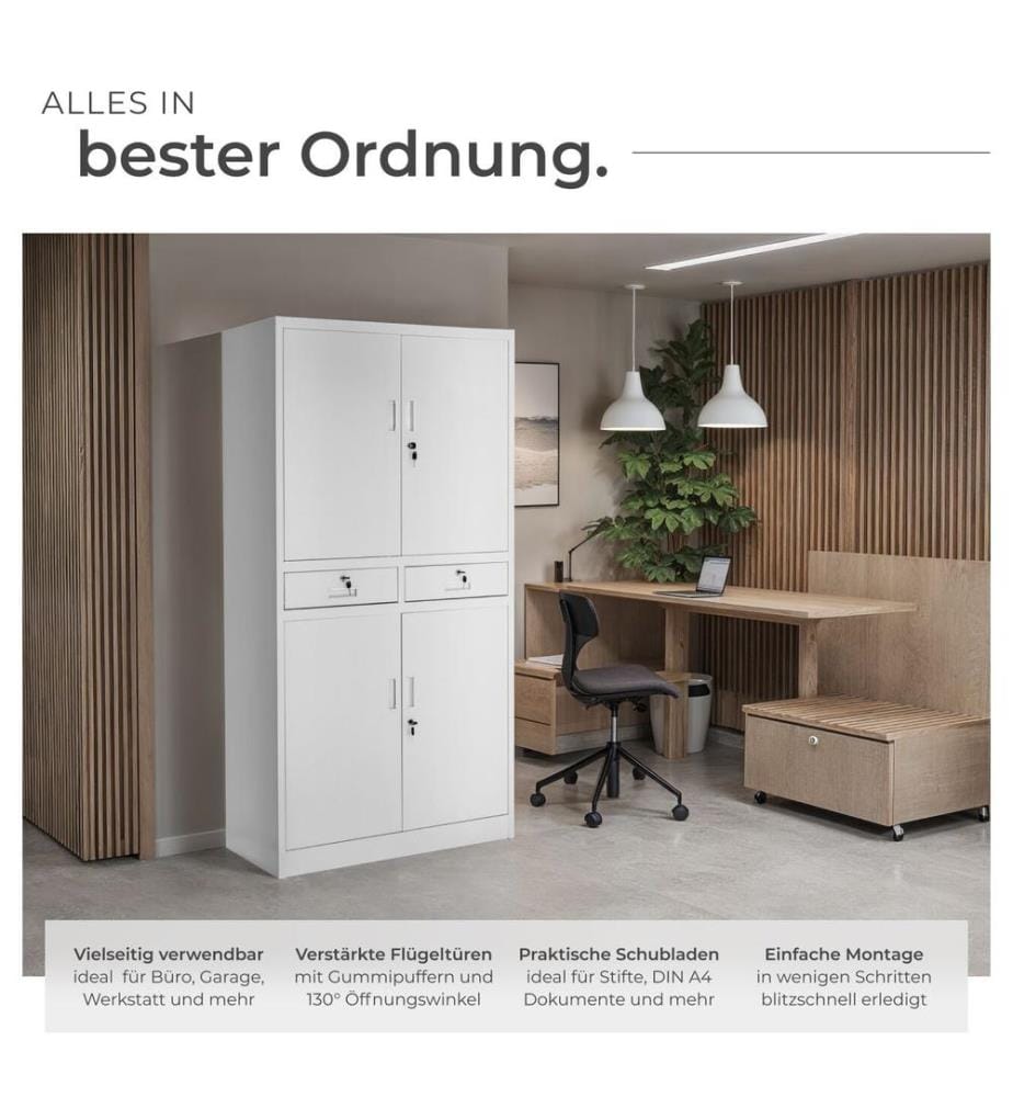 Aktenschrank Cosmo mit 2 Schubfächern 40x80x180 cm - hellgrau