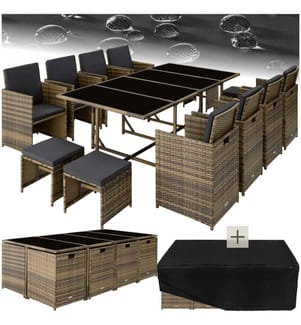 Salon de jardin PALMA 12 places avec housse de protection, variante 2 - marron naturelgris foncé
