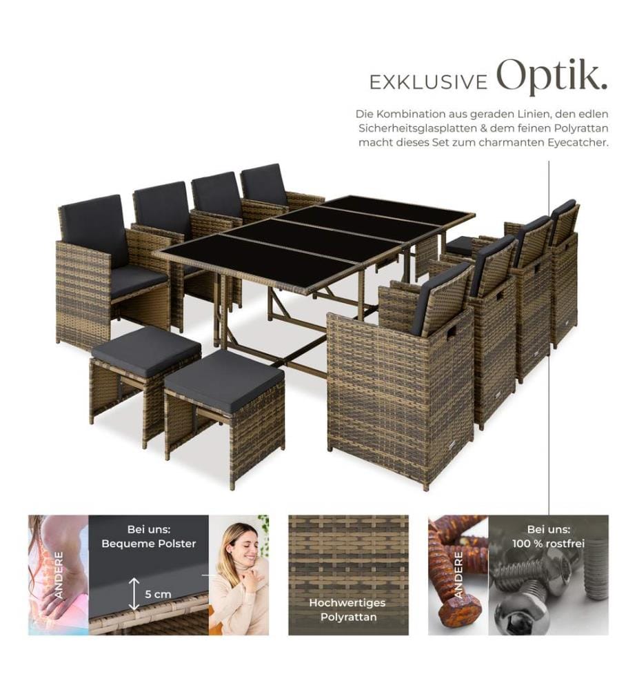 Salon de jardin PALMA 12 places avec housse de protection, variante 2 - marron naturelgris foncé