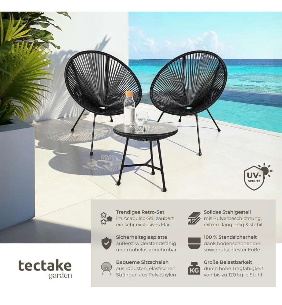 2 Gartenstühle Santana mit Tisch - schwarz