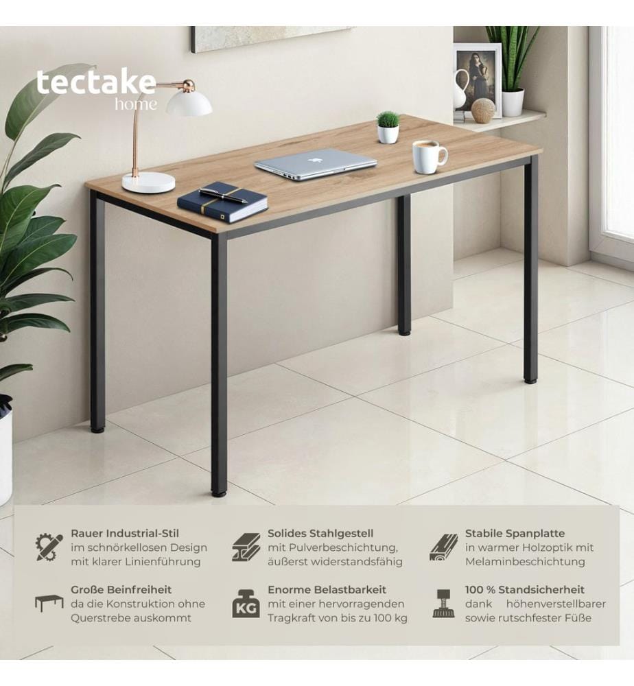 Desk Vanport - height-adjustable plastic feet - industrial wood light, oak Sonoma