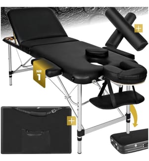 3 Zonen Massageliege-Set mit 5 cm Polsterung, Rollen und Aluminiumgestell - schwarz