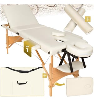 3 Zonen Massageliege-Set Daniel mit Polsterung, Rollen und Holzgestell - beige