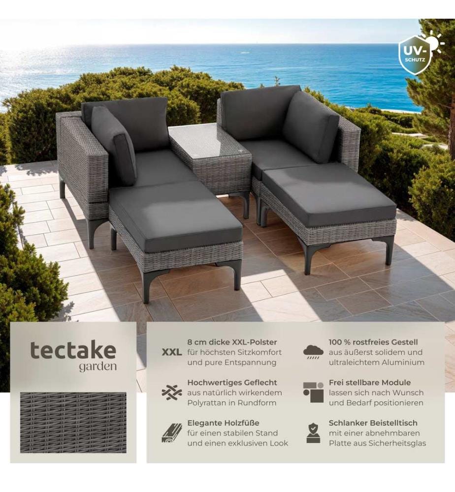 Salon en rotin avec cadre en aluminium Bellaria - gris