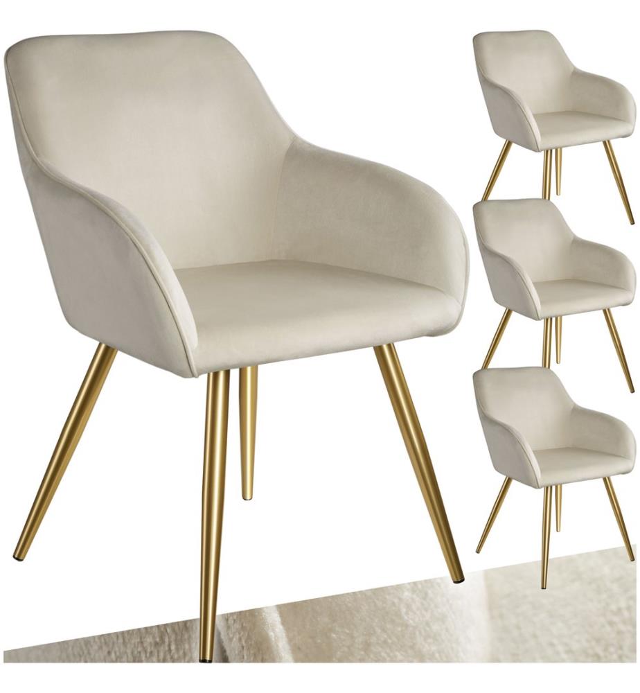 Chaise MARILYN Effet velours style scandinave - crèmeor, Lot de 4