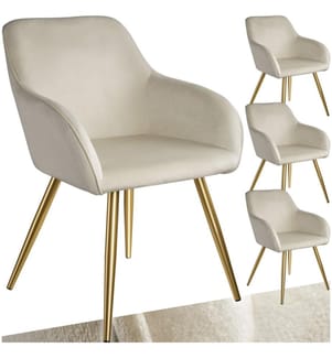 Stuhl Marilyn Samtoptik, goldene Stuhlbeine - cremegold, 4er Set