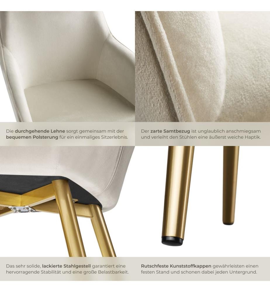 Chaise MARILYN Effet velours style scandinave - crèmeor, Lot de 4