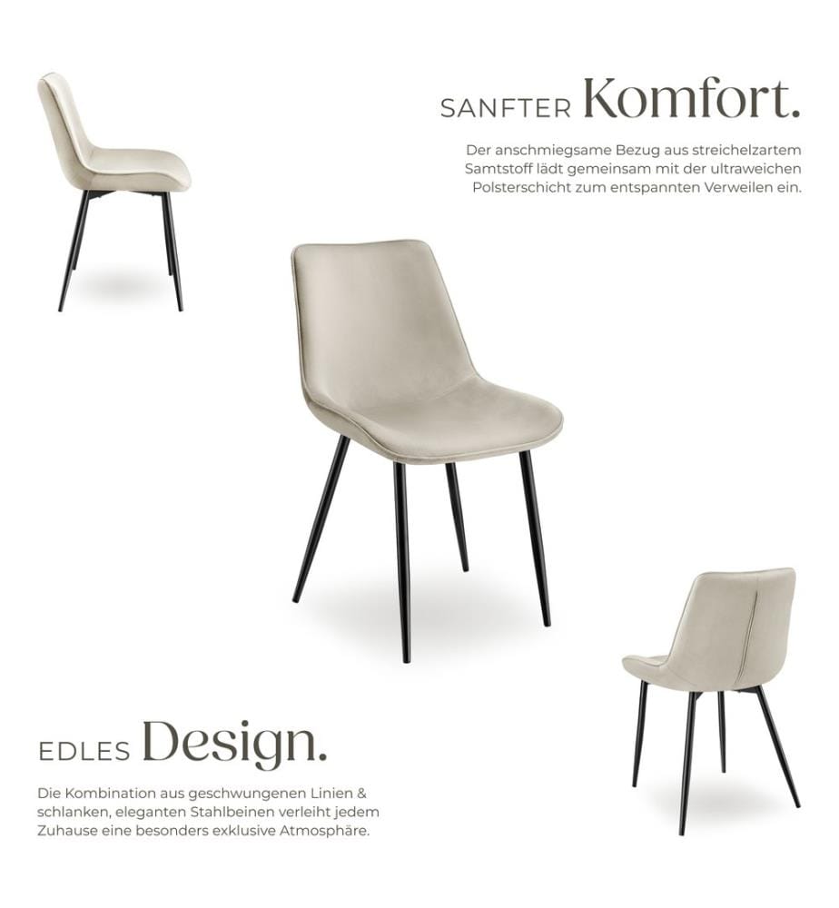 Set Stuhl Monroe Samtoptik - creme, 8er Set