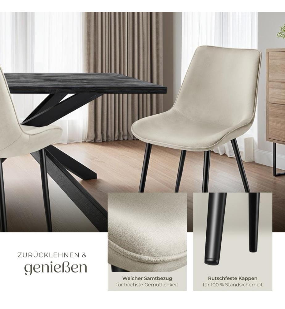 Set Stuhl Monroe Samtoptik - creme, 8er Set