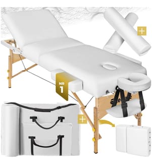 3 Zonen Massageliege-Set Somwang mit 7,5 cm Polsterung, Rollen und Holzgestell - weiss
