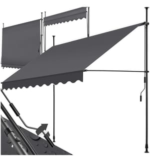 Klemmmarkise mit Handkurbel, höhenverstellbar - 250 x 180 cm, schwarzgrau