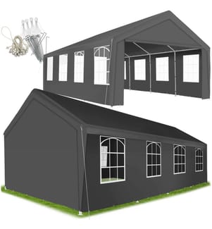 Pavillon Mammut 8x4m avec système d'emboîtage, solide et étanche - gris