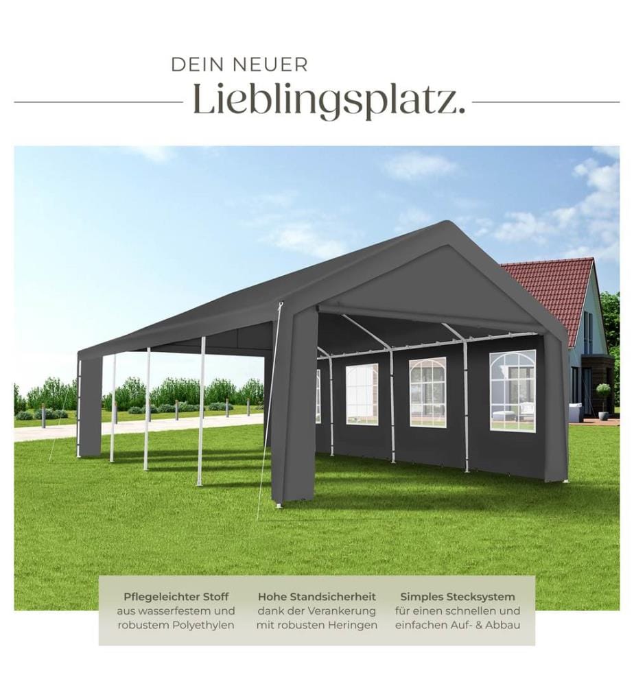 Pavillon Mammut 8x4m avec système d'emboîtage, solide et étanche - gris