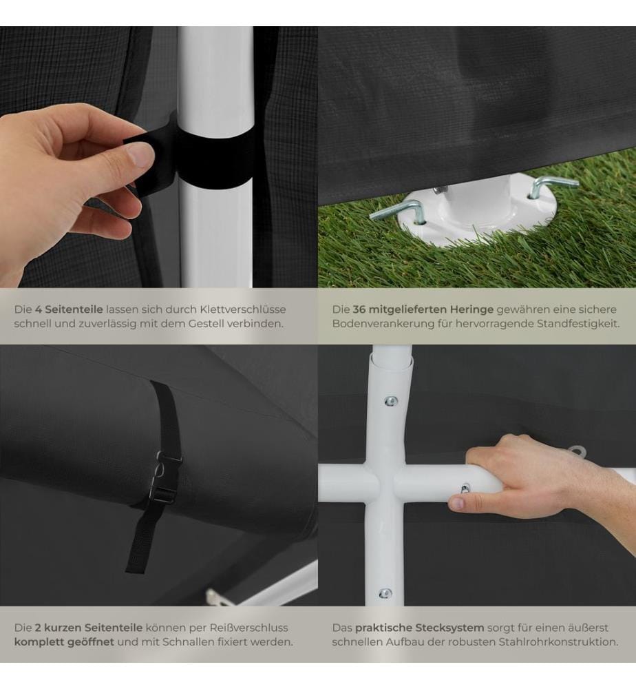 Pavillon Mammut 8x4m avec système d'emboîtage, solide et étanche - gris