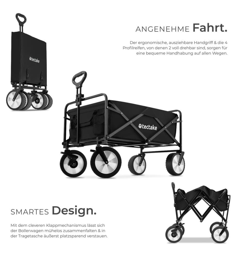 Faltbarer Bollerwagen Leon mit Bremsen, Belastbarkeit 80kg - schwarz