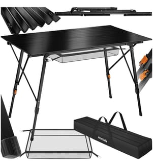 Table de camping pliante Bastian en Aluminium, réglable en hauteur - noir