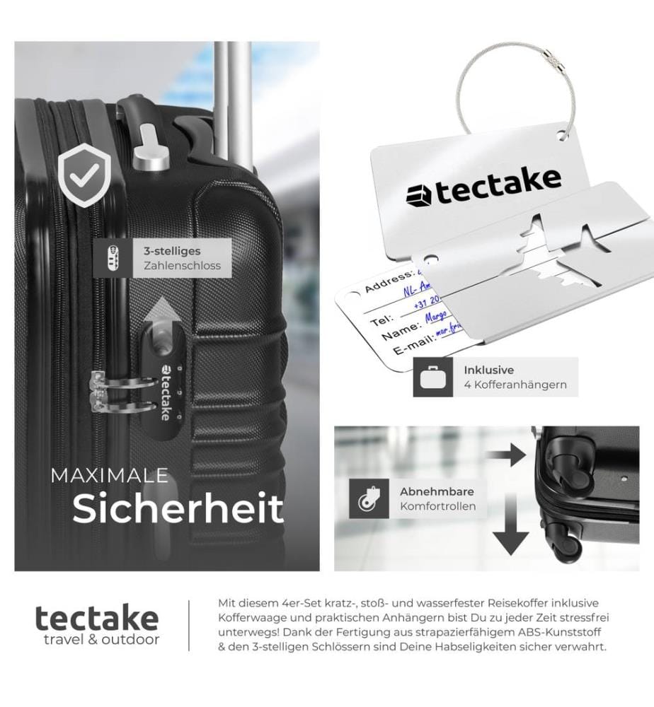 Set de valises rigides Mila 4 pièces avec pèse-bagages - noir