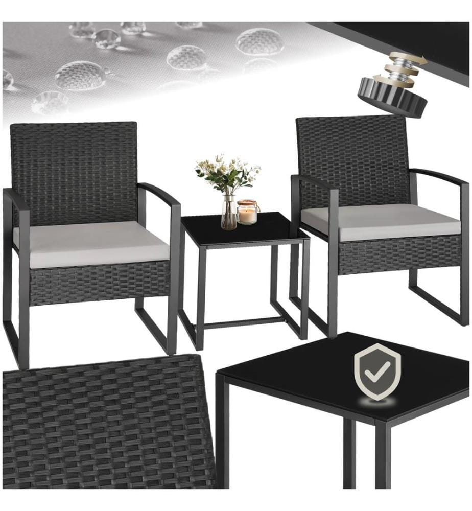 Ensemble de salon de jardin en rotin Granada avec table pour 2 personnes Noir - gris clairnoir
