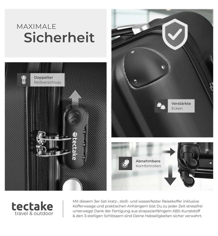 3er Kofferset Talia mit Kofferwaage und Kofferanhänger - schwarz