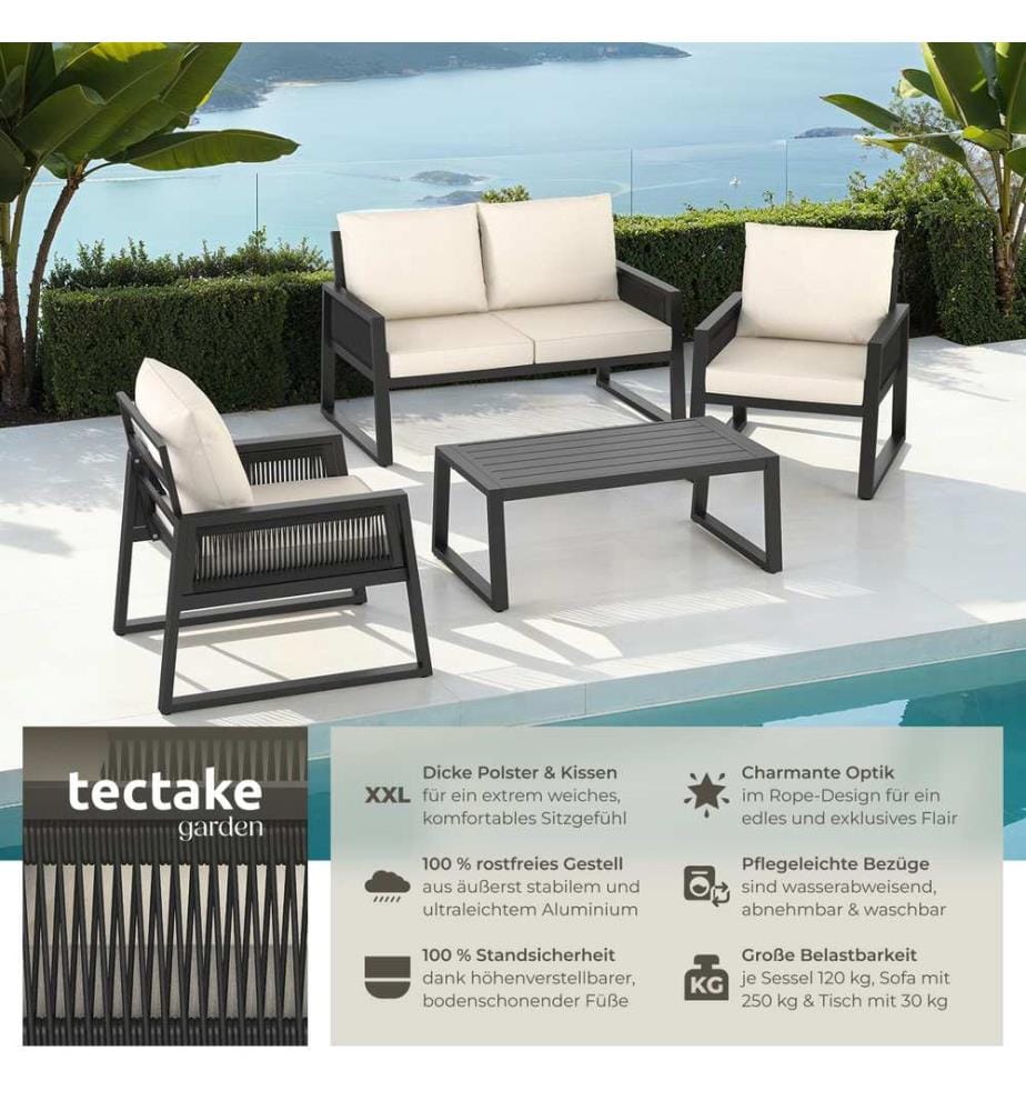Gartenlounge-Set Captive im Rope-Design - Set 1 1 x Sofa 1 x Tisch 2 x Sessel