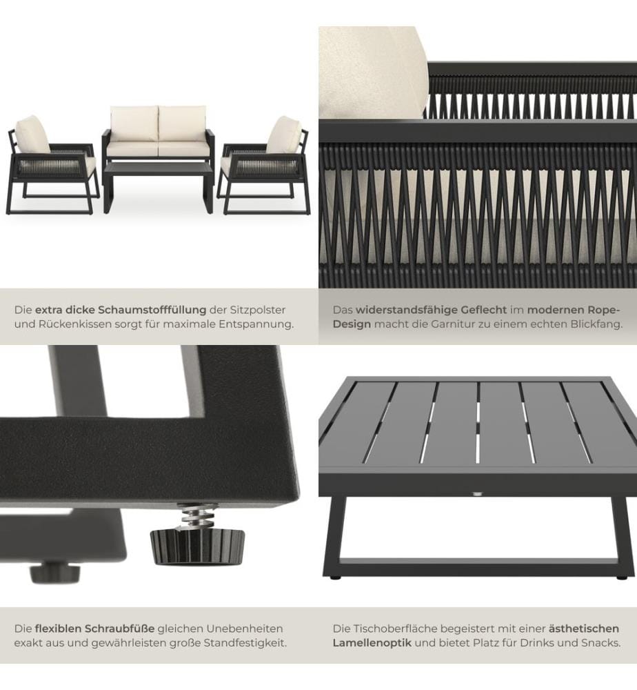 Gartenlounge-Set Captive im Rope-Design - Set 1 1 x Sofa 1 x Tisch 2 x Sessel