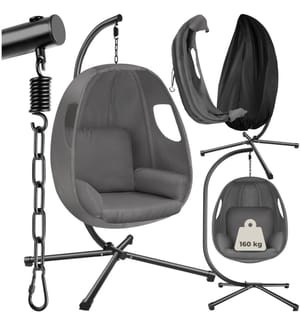 Fauteuil suspendu ANIKA avec cadre et coussin 160kg - gris anthracite