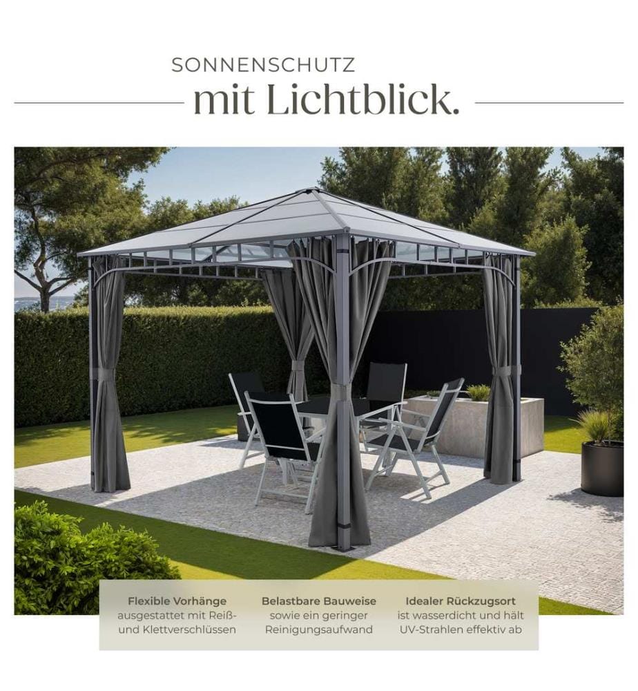 Gartenpavillon Caracas, wetterfest, Polycarbonat-Dachplatten - 3 x 3 m
