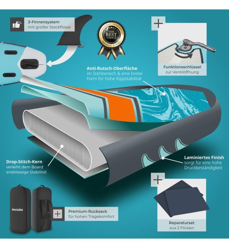 Planche de stand-up paddle 2 en 1 gonflable kit complet - turquoiseorange