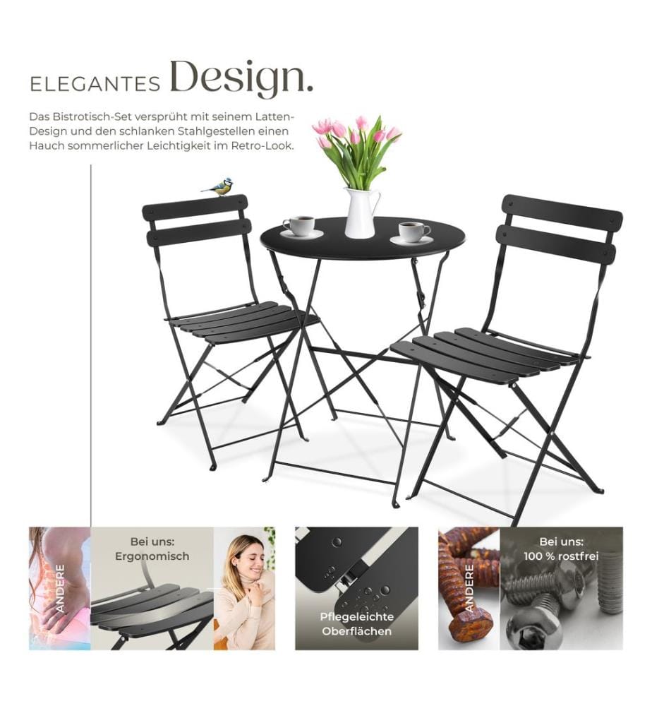 Bistrotisch Set Frieda, klappbar für 2 Personen - schwarz