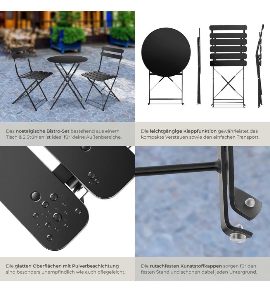 Bistrotisch Set Frieda, klappbar für 2 Personen - schwarz