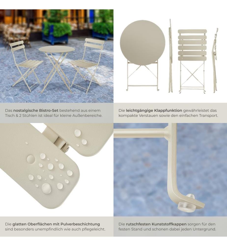 Bistrotisch Set Frieda, klappbar für 2 Personen - creme