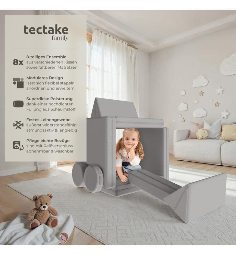 Spielsofa Lilly, 8-teilig, mit Schlaffunktion - 160 cm, grau