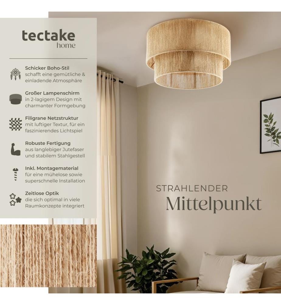 Deckenleuchte Lignea Lux aus Jute im Boho-Stil, 40W - braun