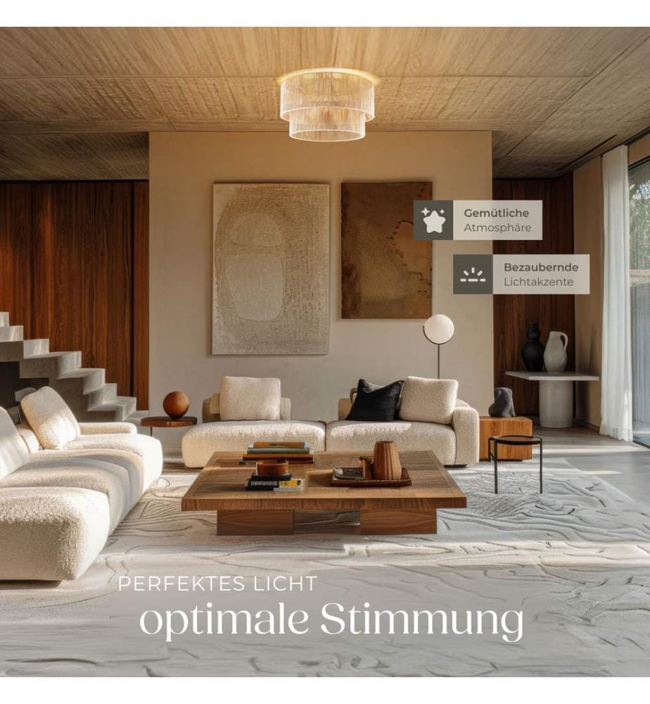 Deckenleuchte Lignea Lux aus Jute im Boho-Stil, 40W - braun