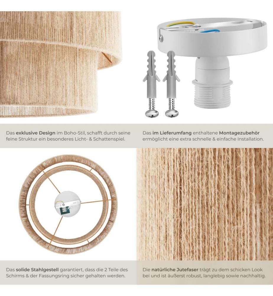 Deckenleuchte Lignea Lux aus Jute im Boho-Stil, 40W - braun
