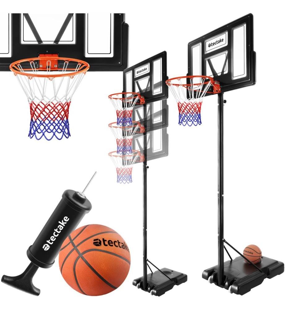 Panier de basket Dirk, hauteur de panier 230 - 305 cm, avec ballon et pompe - noir